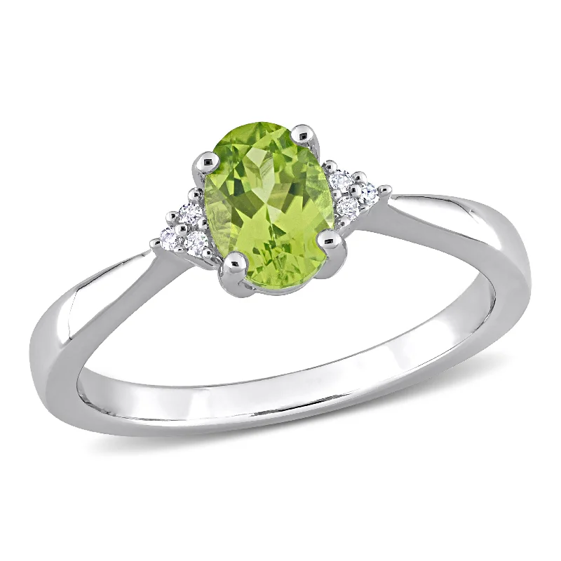 modern diamond engagement rings-Mimi & Max 4/5ct TGW Oval-Cut Peridot and Diamond Accent Ring in Sterling Silver