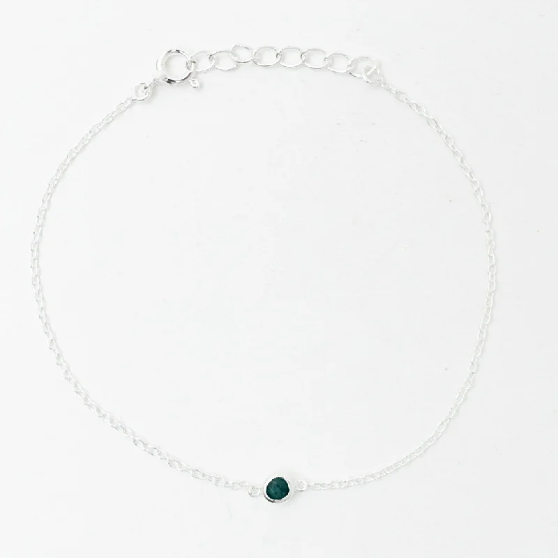 trendy bangles for women-Silver Raw Emerald Solitaire Bracelet