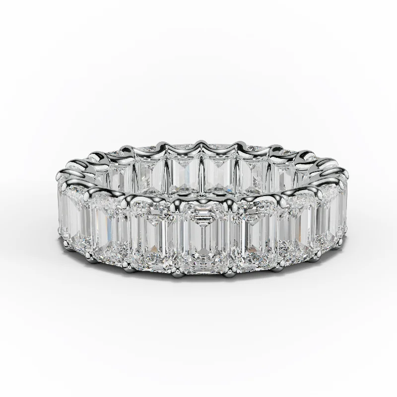 birthstone rings for wedding-7.0 Carat Emerald Cut Diamond Eternity Band Shared Prong