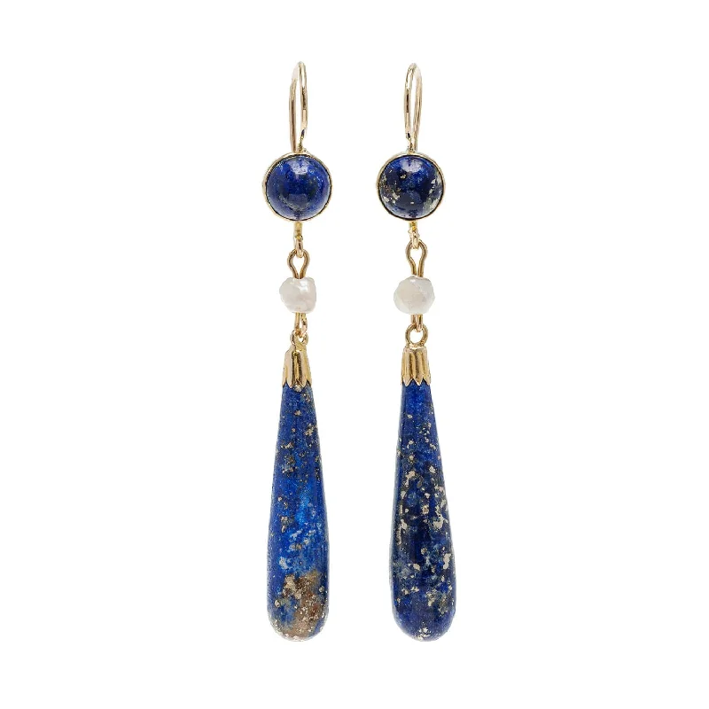 fashion stud earrings for women-Victorian 14k Lapis + Pearl Earrings