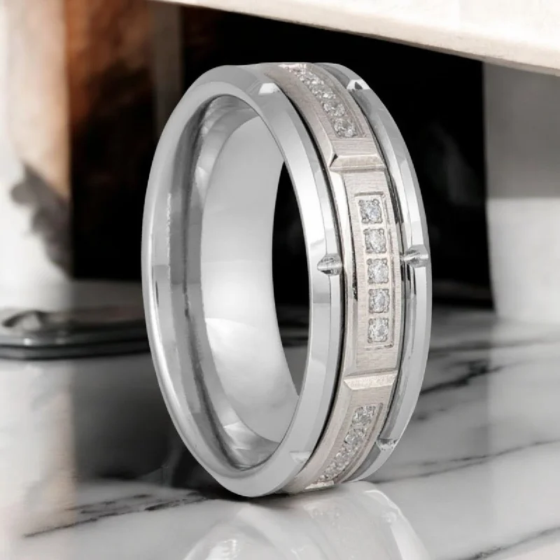 diamond rings for women-LUMORA | Silver Tungsten Ring, Sectional Diamond Stimulate CZ