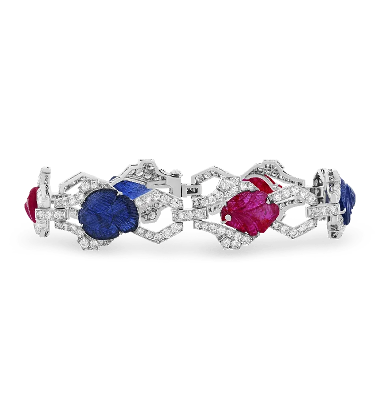 stylish bangle bracelets for women-Art Deco Ruby & Sapphire Bracelet