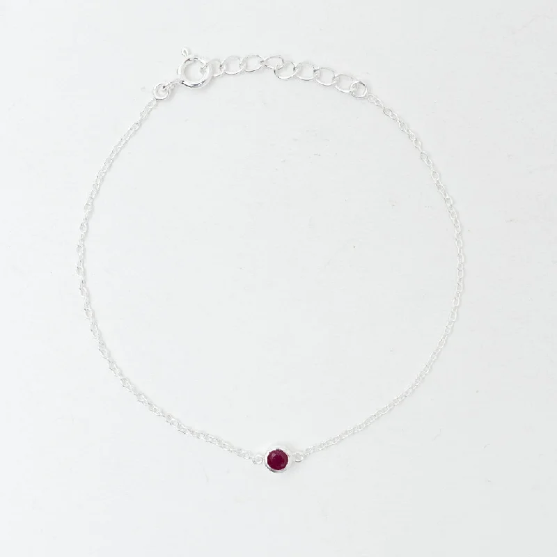 custom bracelets for women-Silver Raw Ruby Solitaire Bracelet