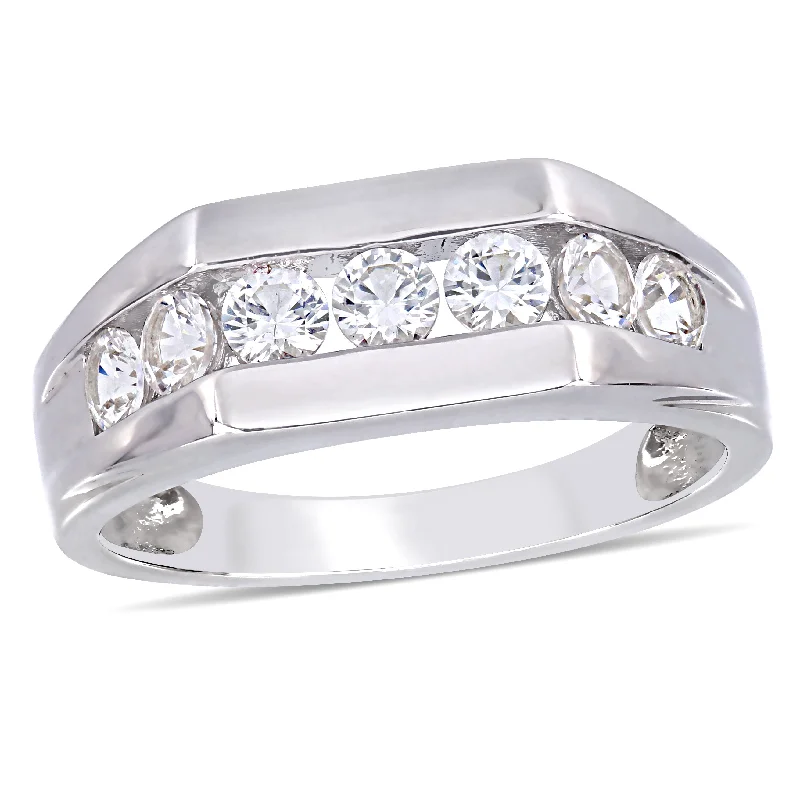 modern engagement rings-Mimi & Max Mens Channel Set Created White Sapphire Ring in Sterling Silver