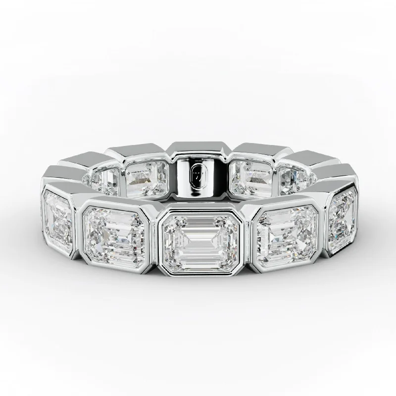 gemstone stacking rings for women-4.0 Carat East West Emerald Cut Bezel Set Diamond Eternity Band