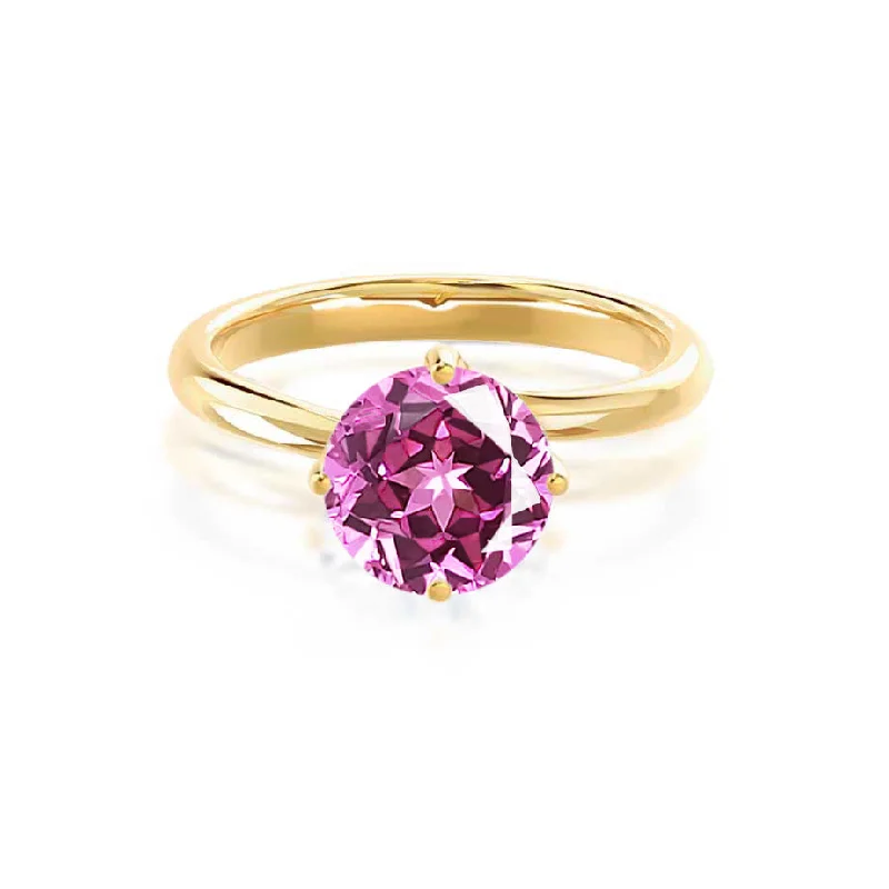 opal engagement rings-ANNORA - Chatham® Pink Sapphire 18k Yellow Gold Twist Solitaire Ring