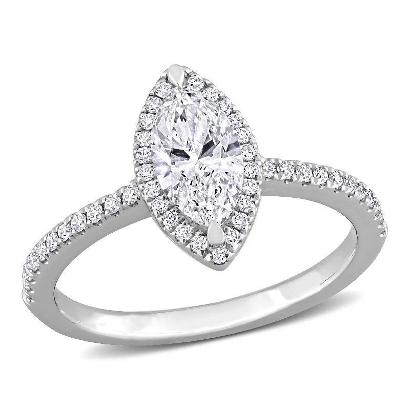 custom diamond engagement rings-Created Forever 1 1/2ct TW Marquise Lab-Grown Diamond Halo Engagement Ring in 14k White Gold