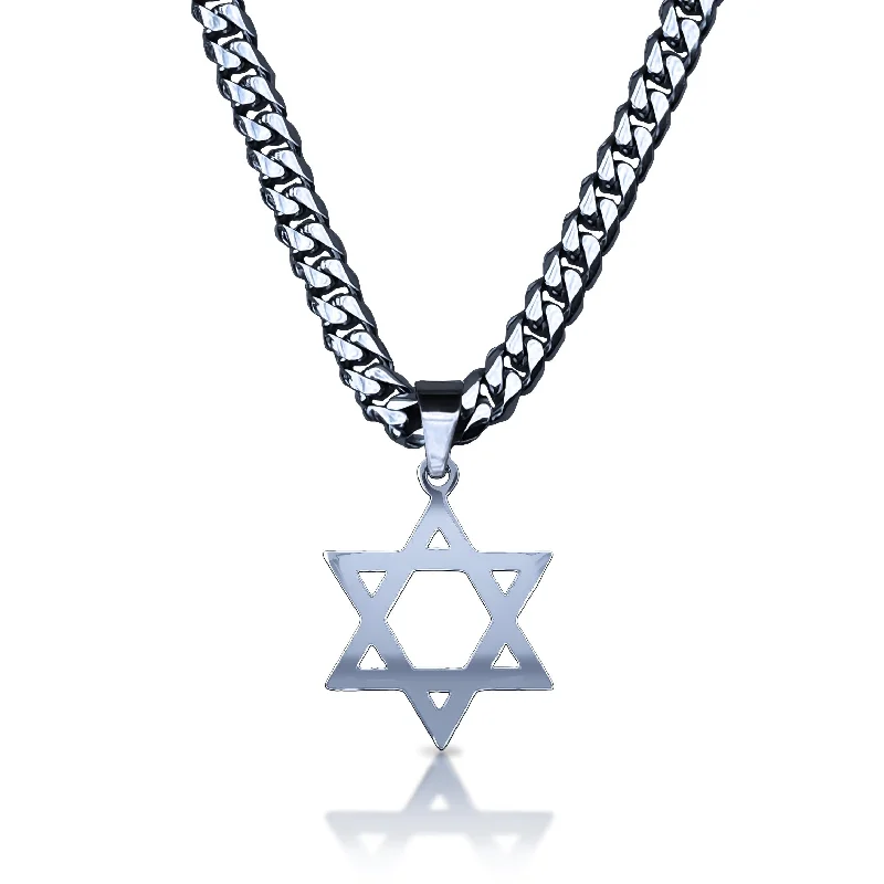 long necklaces for women-Pro Star of David Pendant With 6mm Cuban Link Chain Necklace - Stainless Steel