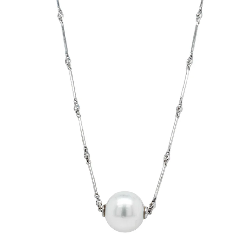 infinity pendant necklaces for women-18ct White Gold South Sea Pearl & Diamond Pendant With Chain