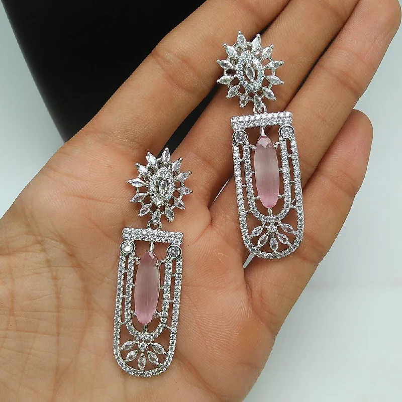 cross earrings for women-Manisha Jewellery Silver  Plated AD Stone Dangler Earrings