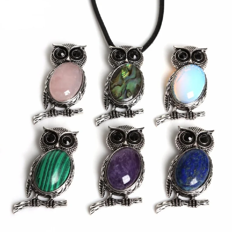 vintage necklaces for women-Vintage Owl Necklace Pendant Suspension Necklace Natural Stone Pendant For Women