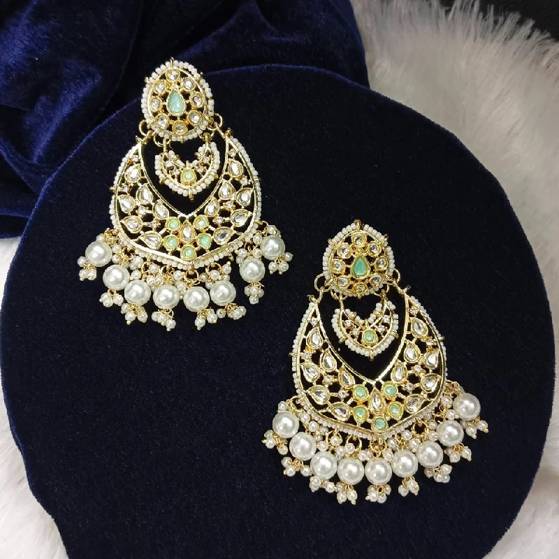 unique earrings for women-Bhavi Kundan Stone Gold Plated Dangler Earrings