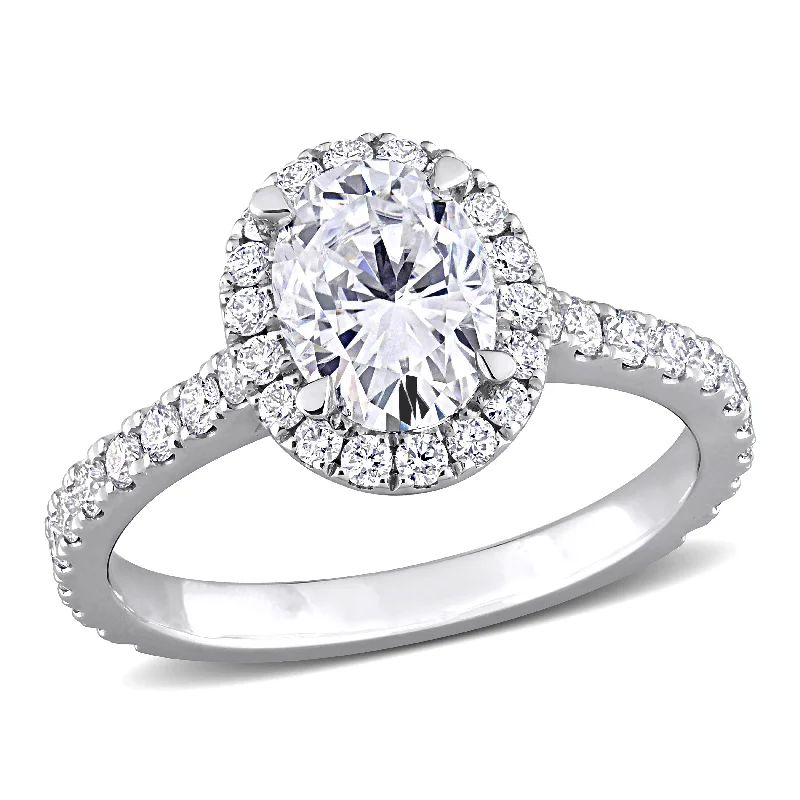 floral engagement rings-Created Forever 2ct TW Oval Lab-Grown Diamond Halo Engagement Ring in 14k White Gold