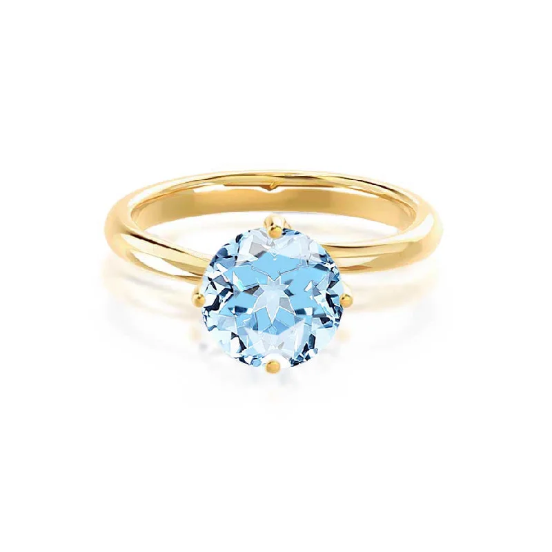 bridal set engagement rings-ANNORA - Chatham® Aqua Spinel 18k Yellow Gold Twist Solitaire Ring