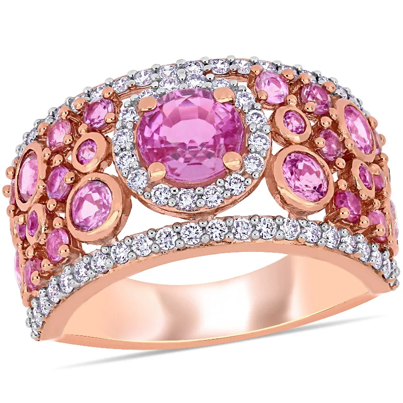 gold engagement rings-Mimi & Max Pink Sapphire 1/2ct TW Diamond Halo Cuff Ring 14k Rose Gold