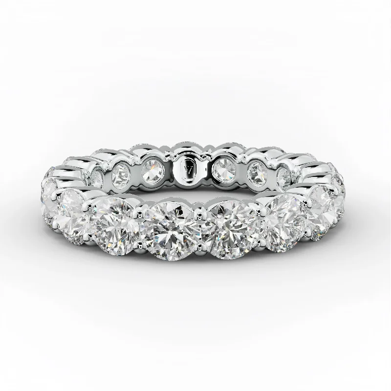 vintage-style rings for women-4.0 Carat Round Cut Diamond Classic Eternity Band Shared Prong