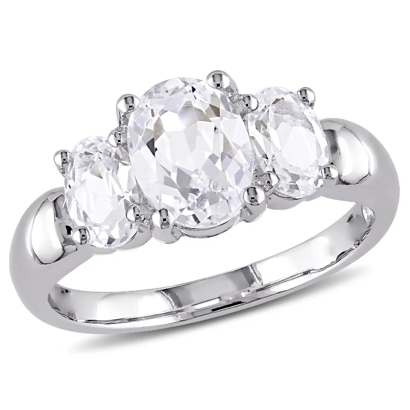 matching engagement rings for women-Mimi & Max 3 1/2ct TGW Oval Cut Created White Sapphire 3-Stone Ring in Sterling Silver