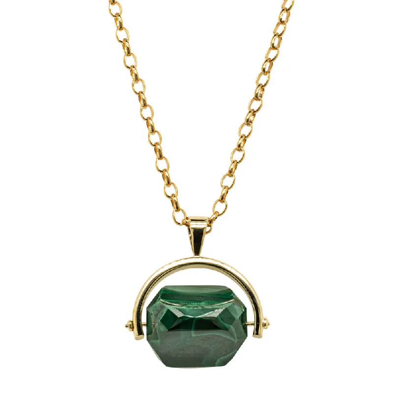 star necklaces for women-9ct Yellow Gold Malachite Spinner Pendant With Chain