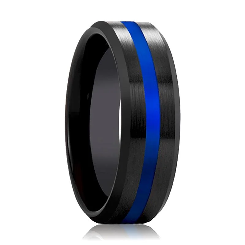 heart-shaped rings for women-POLICE Blue Stripe Wedding Band