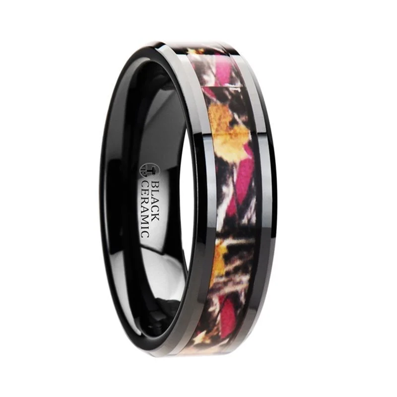 diamond rings for women-LAUREL | Ceramic Ring Real Pink Oak Leaves