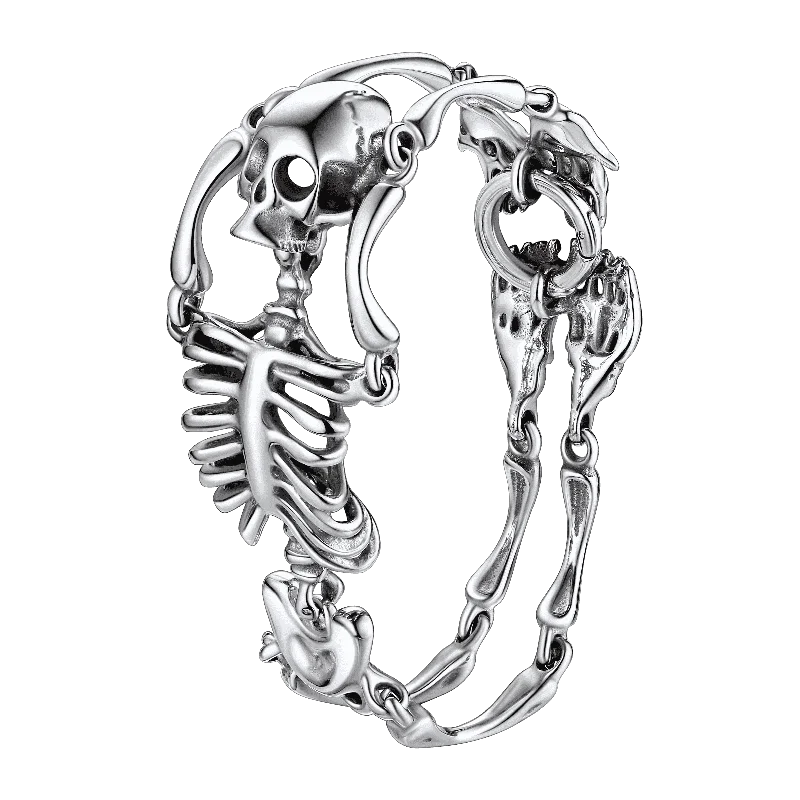 cubic zirconia bangles for women-FaithHeart Stainless Steel Body Skull Skeleton Bracelet for Men