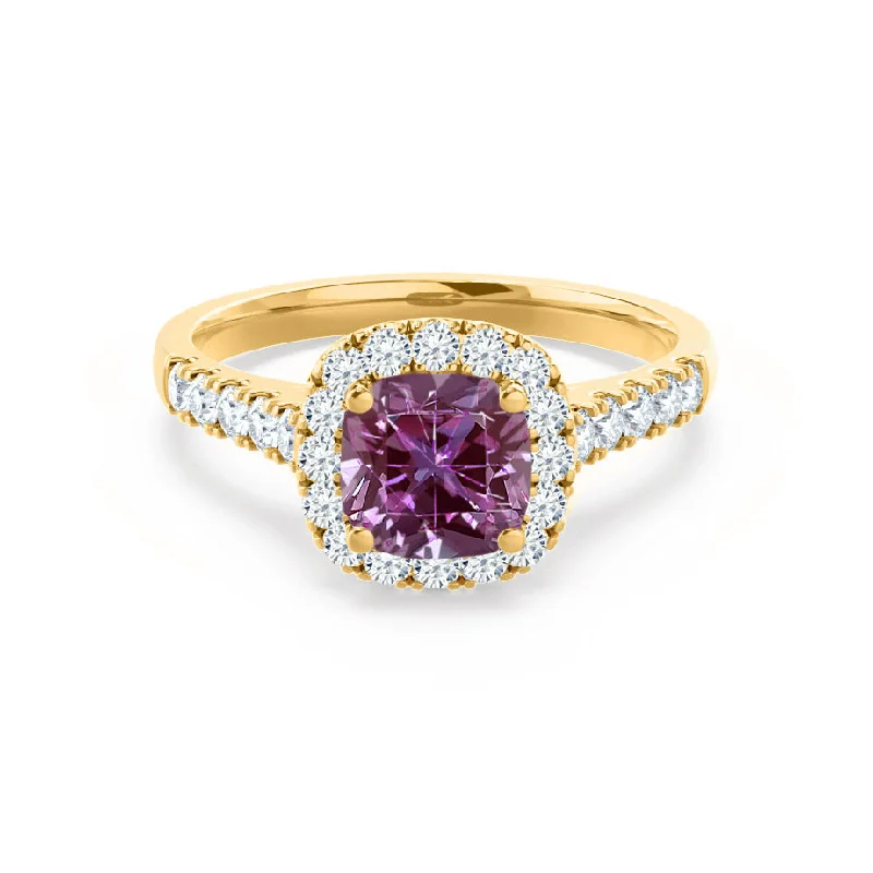 oval engagement rings-OPHELIA - Chatham® Lab Grown Alexandrite & Diamond 18K Yellow Gold Halo