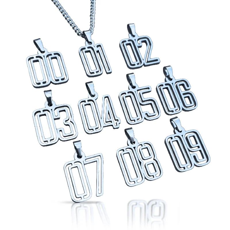 trendy necklaces for women-00-09 Varsity Number Pendants With Chain Necklace - Stainless Steel