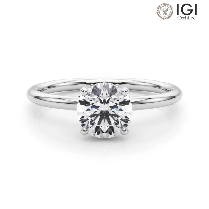 chunky rings for women-Eva Round Lab Grown Diamond Solitaire Engagement Ring IGI Certified