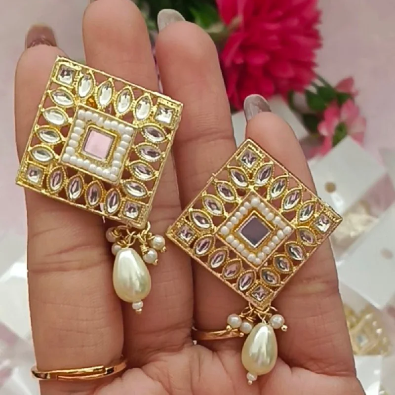 contemporary earrings for women-Bhavi Kundan Stone Gold Plated Stud Earrings