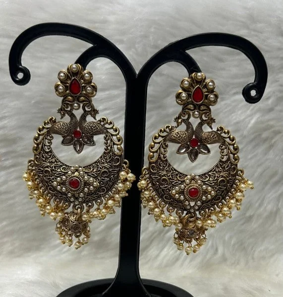 bohemian earrings for women-Infinity Jewels Gold Plated Pota Stone Dangler Earrings