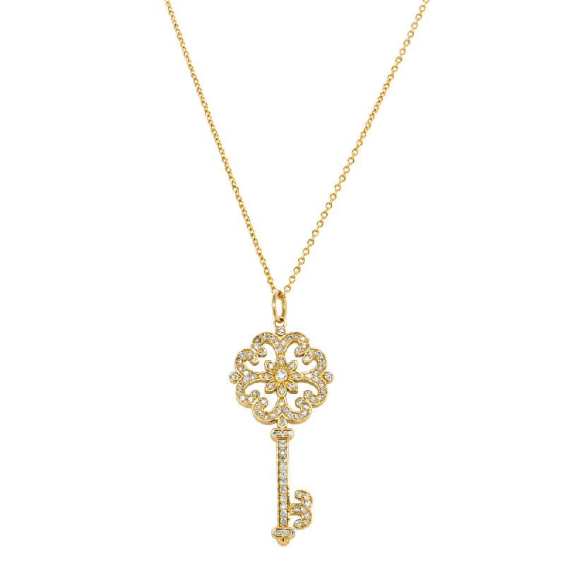 boho necklaces for women-Deja Vu 18ct Yellow Gold .40ct Diamond Key Pendant