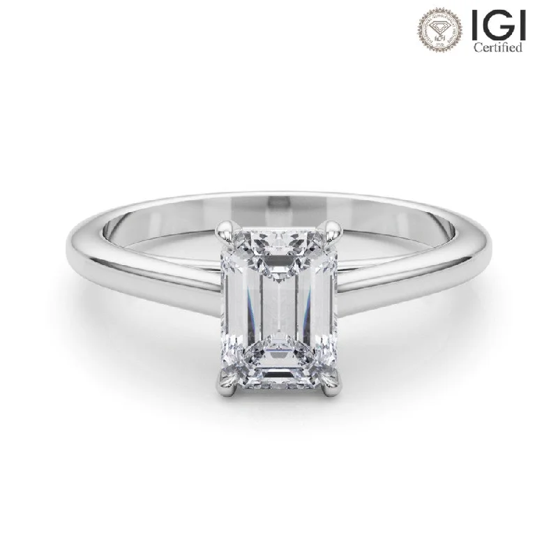 silver rings for women-Amelia Emerald Lab Grown Diamond Solitaire Engagement Ring IGI Certified