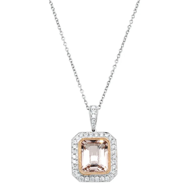 textured necklaces for women-18ct White Gold 2.54ct Morganite & Diamond Halo Pendant