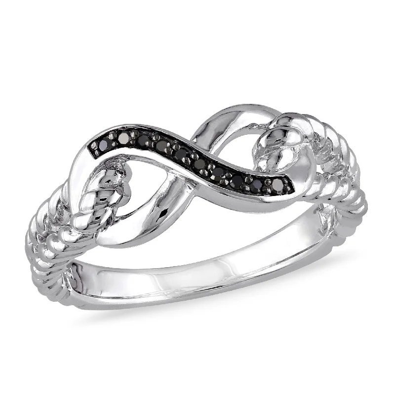 silver engagement rings-Mimi & Max Black Diamond Infinity Link Ring in Sterling Silver with Black Rhodium