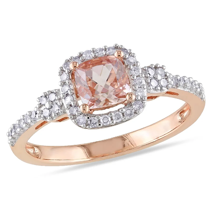 unique sapphire engagement rings-Mimi & Max Cushion-Cut Morganite 1/6ct TW Diamond Halo Ring 10k Rose Gold