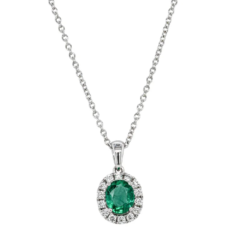 elegant pendant necklaces for women-18ct White Gold .62ct Emerald & Diamond Pendant