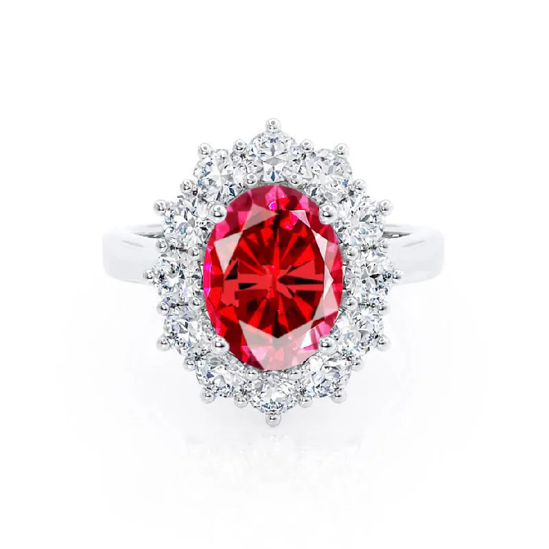 custom engagement rings-DIANA - Chatham® Ruby & Lab Diamond 18k White Gold Halo