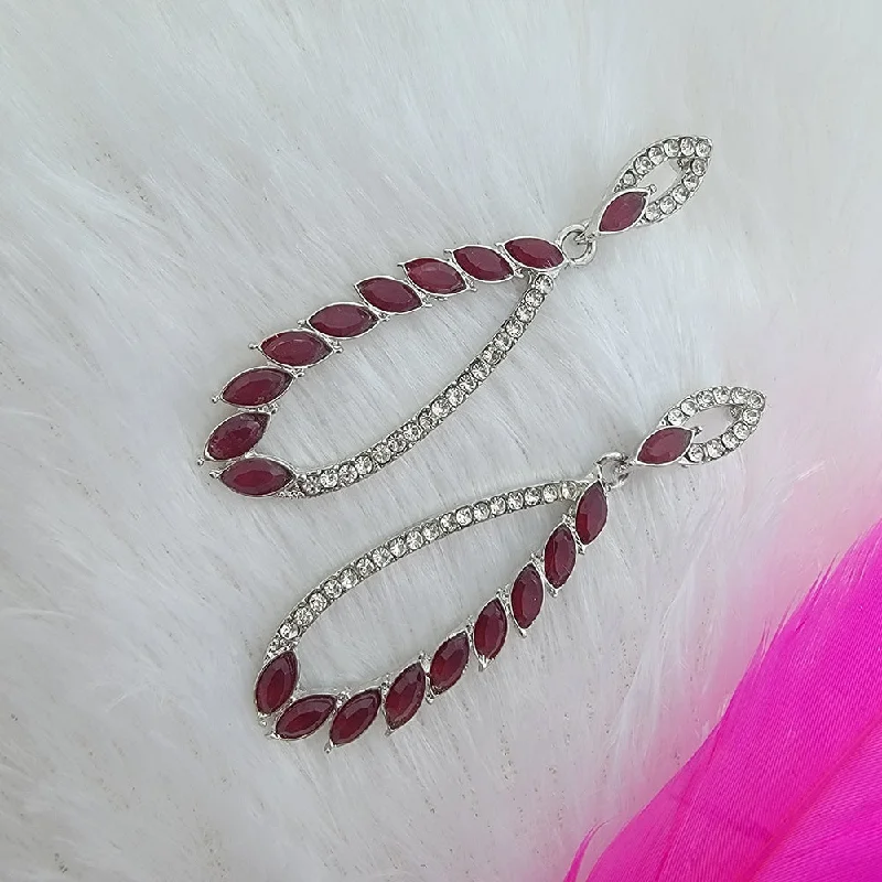 statement hoop earrings for women-Mahi Rhodium Plated Maroon and White Sparkling Crystals Stunning Dangler Earrings For Women (ER1109829RMar)