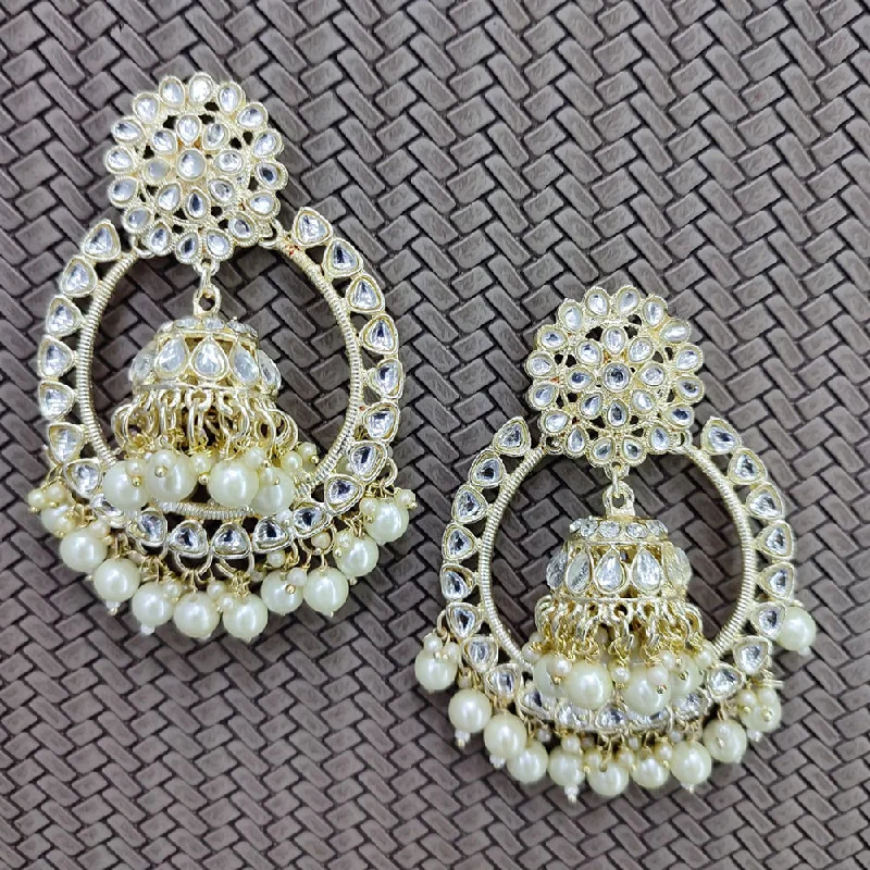 gemstone stud earrings for women-Lucentarts Jewellery Gold Plated Kundan & Beads Dangler Earrings