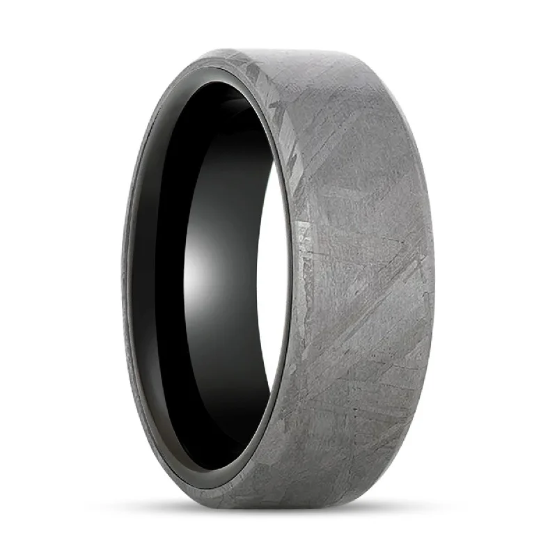 fashion rings for women-DIEMOS | Black Titanium Ring, Meteorite Inlay, Beveled