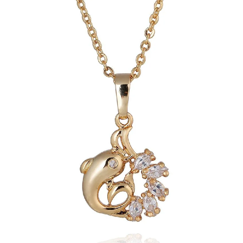 silver heart necklaces for women-18K Gold Plated Crystal Dolphin Necklace and Pendant