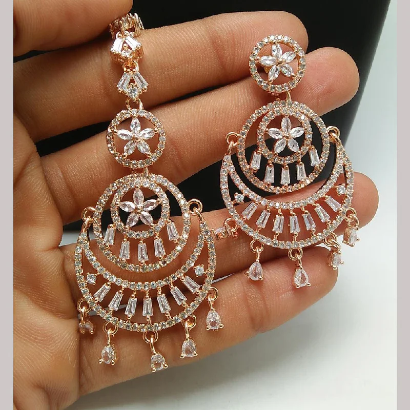 silver earrings with diamonds-Pooja Bangles Rose Gold Plated Dangler Earrings