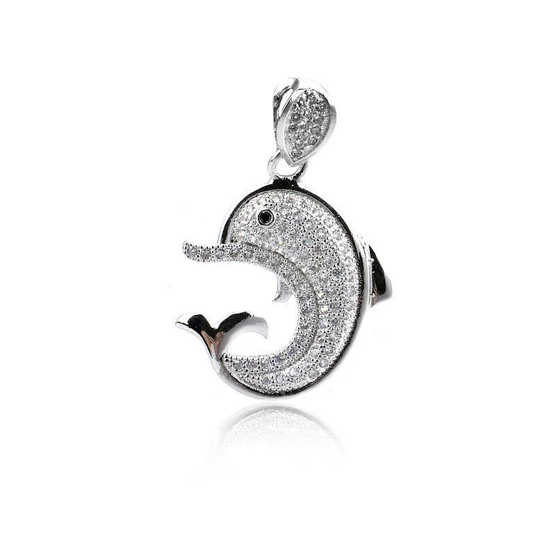 antique necklaces for women-Classy Silver Plated Cubic Zirconia Encrusted Dolphin Pendant (necklace not included)