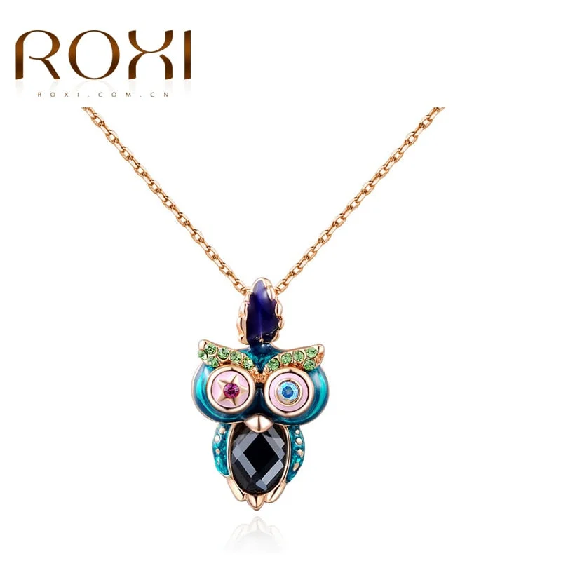 layered gold necklaces for women-ROXI  New Design Rose Color Plated Owl Necklace - Statement Jewelry