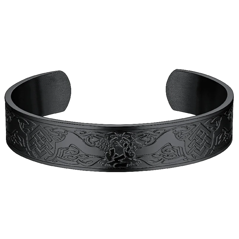 engraved bangles for women-Custom Viking Celtic Wolf Bangles Cuff Bracelet for Men