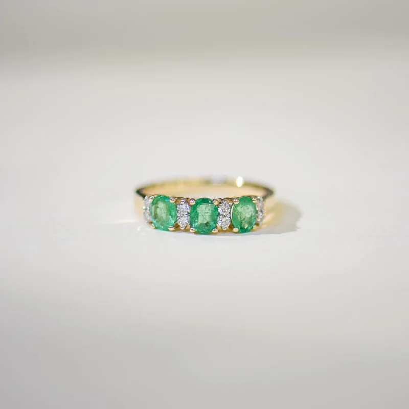 luxury engagement rings for women-Three Stone Emerald and Diamond Ring