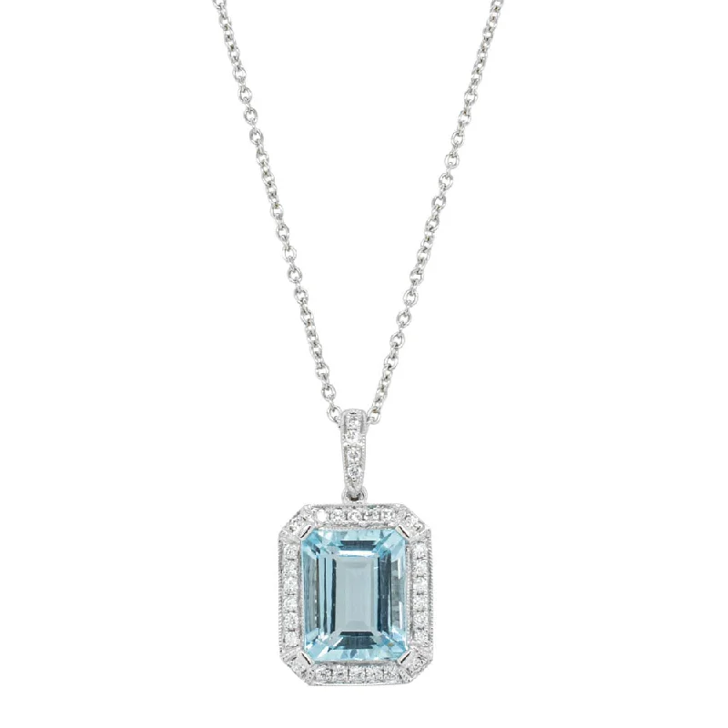 leather necklaces for women-18ct White Gold 2.68ct Aquamarine & Diamond Empire Pendant