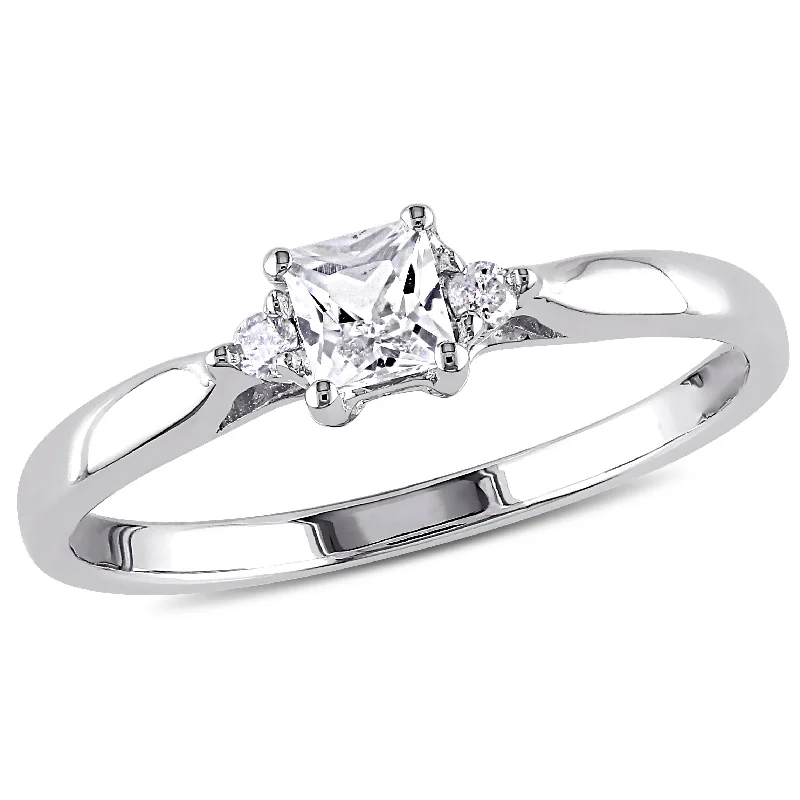 art deco engagement rings-Mimi & Max Princess Cut Created White Sapphire and Diamond Accent Ring in Sterling Silver