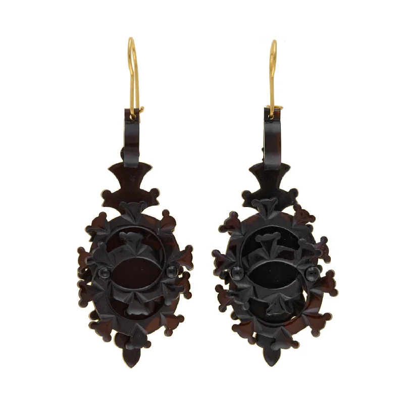 chunky gold earrings for women-Victorian Large Carved Tortoise Shell Interlocking Circle Earrings