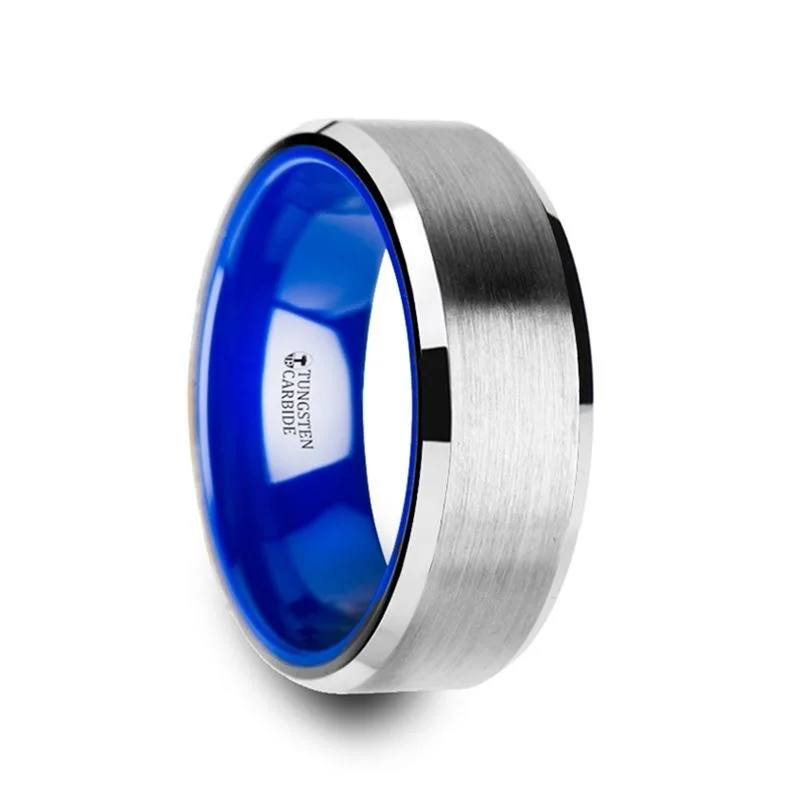 promise rings for women-SIRIUS | Tungsten Ring Vibrant Blue Ceramic Inside